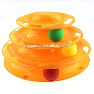 Interactive Three Layers Pet Cat Toys Intelligence Tower of Tracks w/ Balls Crazy Amusement