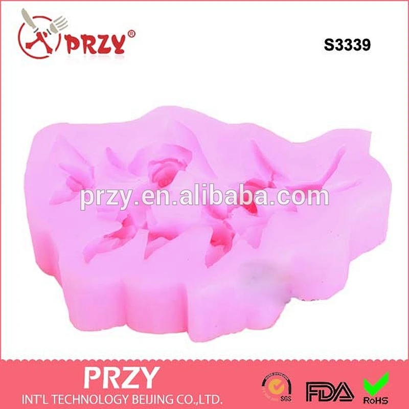 S3339 Beijing PRZY flower with leaf silicone mold for soap branch silicone decorative cake mold