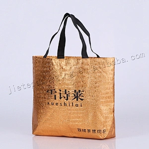 Oem Multifunctional gold printing and laminated foldable plastic non woven shopping bag for wholesales
