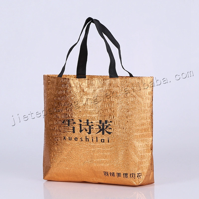 Oem Multifunctional gold printing and laminated foldable plastic non woven shopping bag for wholesales