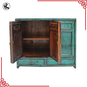 Chinese antique reproduction green glossy lacquered buffet furniture