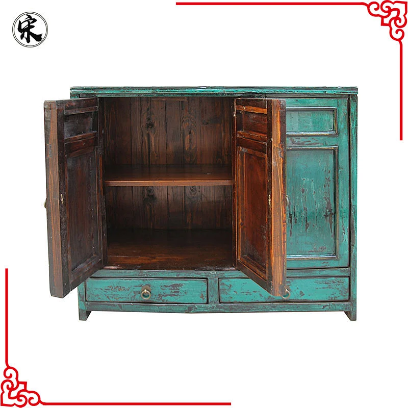 Chinese antique reproduction green glossy lacquered buffet furniture