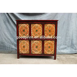 Tibetan Hand-painting reclaimed wood cabinet