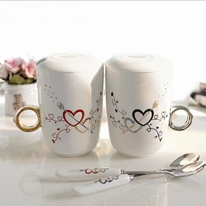 Factory Wholesale Color Changing Coffee Mug Custom Logo Ceramic Water Cup Luxury Couple Cup with Spoon and Handel