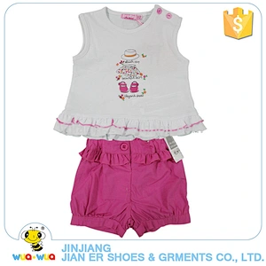 OEM children little girls cotton summer 2 pieces clothes outfit sets