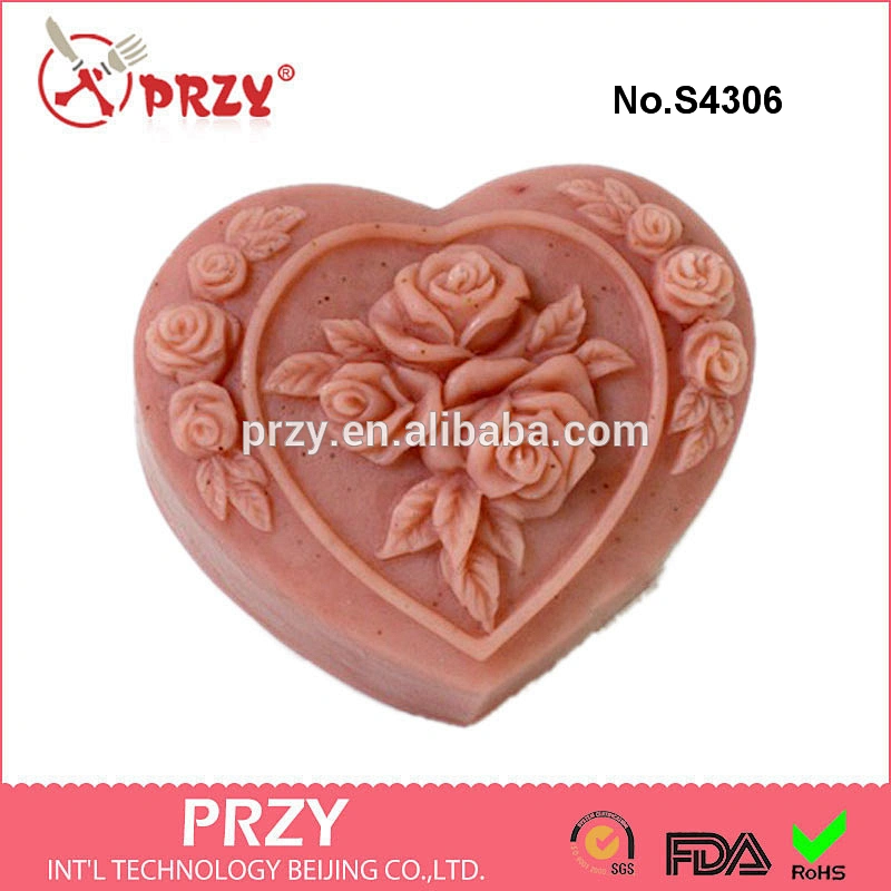 S4306 rose heart shape handmade silicone soap mould heart shape soap molds for sell