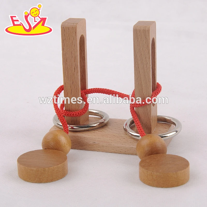Wholesale diy funny wooden rope puzzle toy for kids' IQ training W11C026