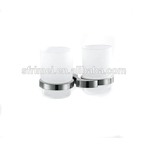 Wall Mounted Double Clear Glass Tooth Brush Cup Holder Bathroom Tumbler Holder