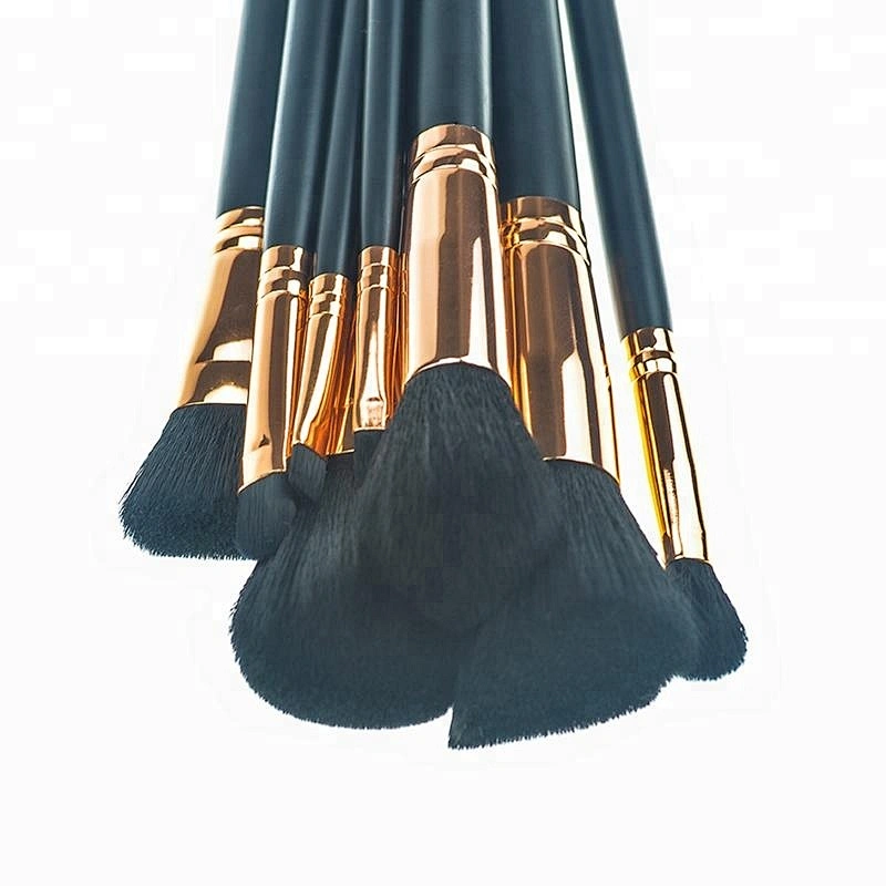 Gold silk printing private label logo Noble black makeup brush set 8 PCS Black brush makeup Synthetic fiber hair