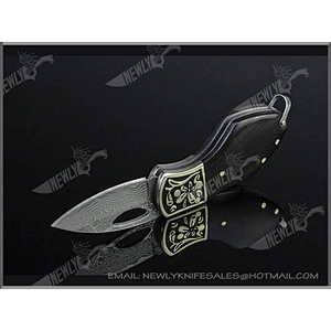 Damascus Steel Collection Folding Pocket Knife With Ebony Handle
