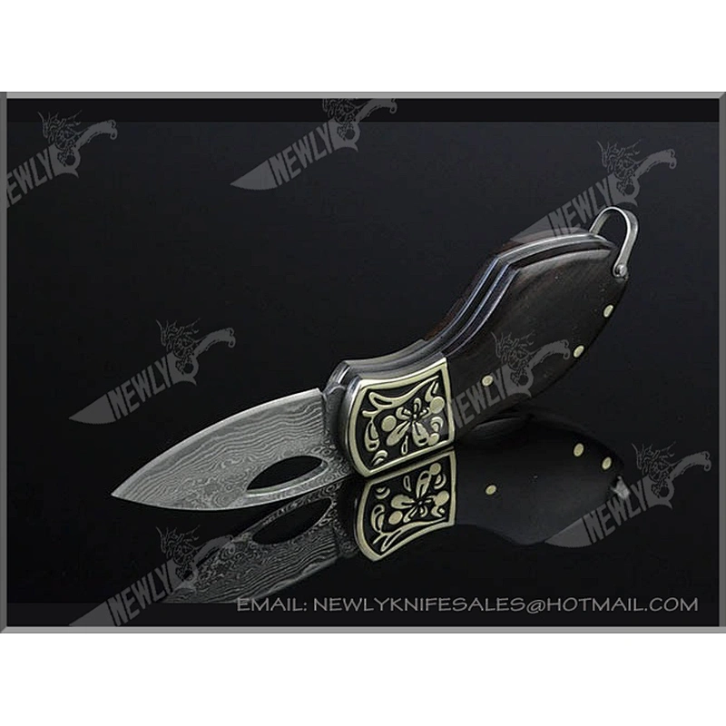 Damascus Steel Collection Folding Pocket Knife With Ebony Handle