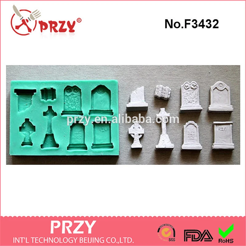 F3432 Halloween Tomb stones silicone mold for fondant cake decorating mold food grade silicone molds