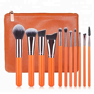 Private Label 11pcs Orange Makeup Brushes Set Powder Foundation Blusher Concealer Eyeshadow Eyecomb Brush Cosmetic Beauty Kit
