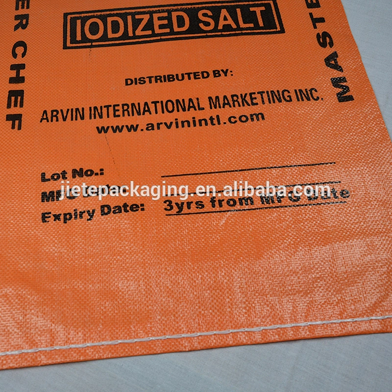 Customized orange plastic PP woven salt packing bag for sugar,flour,grain,bean,seed,corn,bran