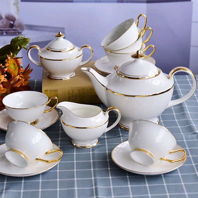 Factory in-Stock Promotional Luxury Tableware European Style Ceramic Coffee Set of 15pcs Bone Porcelain Tea Set Coffee Cup Set