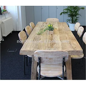 vintage wood Old Pine rustic dining table with seat
