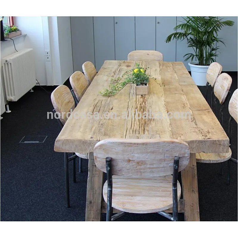 vintage wood Old Pine rustic dining table with seat