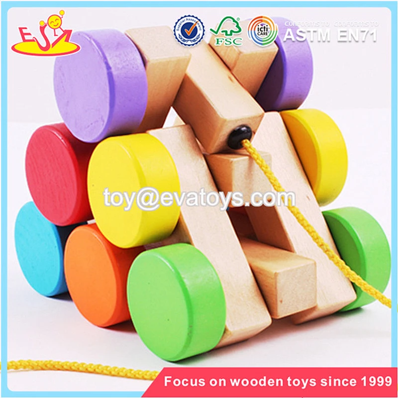 Wholesale colorful interesting wooden push cart toy for kids W03B027A