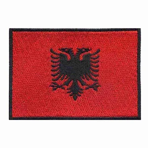 Hot sale in stock Albania flag iron on patches with heat cut border
