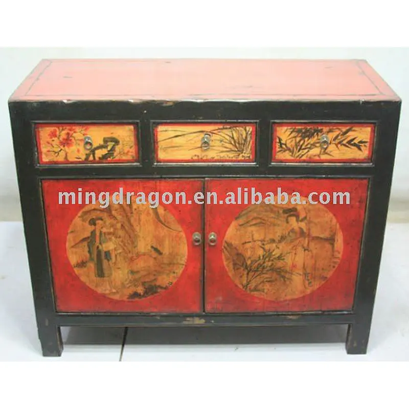 Chinese Mongolia Antique Furniture Painting Cabinet