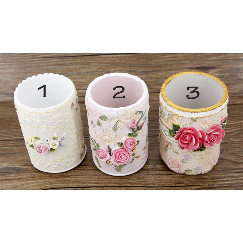 INS Style Rose Flowers Surround Pen Brush Pot Silicone Molds for Plaster Concrete