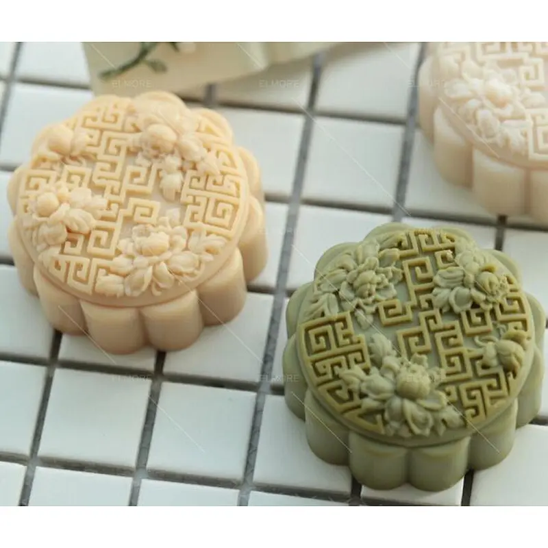 DIY Soap Molds Chinese Style Lotus round Mooncake Mould Silicone Mold przy