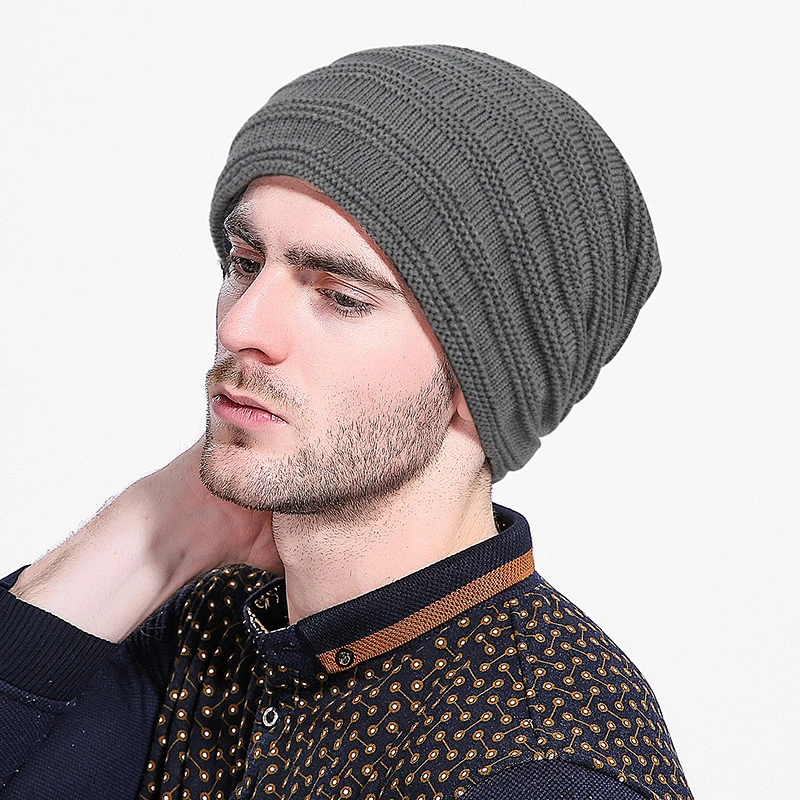 Men Slouch Beanie Skull Ski Wool Beanie Cap/Custom Leather Patch Beanie
