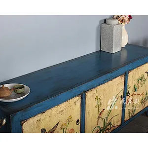Chinese antique reproduction furniture China antique chinese vintage style solid wood blue three door box with shelf cabinet