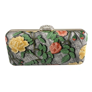 Whosale new come digital printing flowers material ladies clutch bag