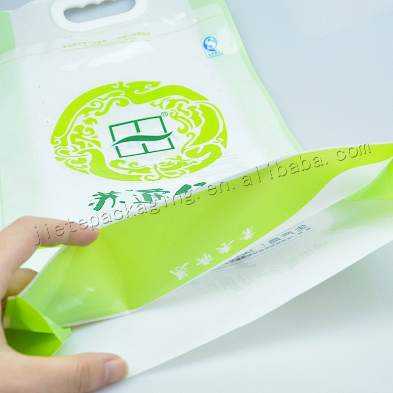 Customized plastic pe rice vacuum bag with plastic handle