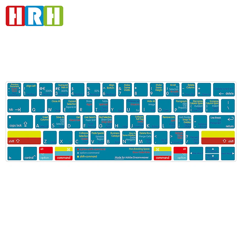 custom keyboard cover Ado be Dreamweaver Hotkeys Slim TPU for mac keyboard cover for macbook touch bar 13 15