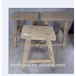 Chinese antique square rustic wooden natural stool