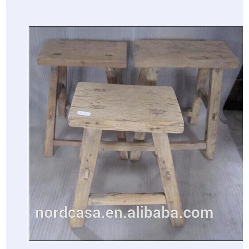 Chinese antique square rustic wooden natural stool