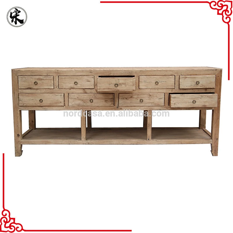 Chinese Natural Wood Kitchen Nine Drawer Table Set Old Soild Wood Unit For Kitchen Table Antique Furniture Stores