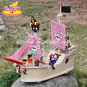 wholesale high quality unique style wooden toy pirate ship for sale W03B061-Z