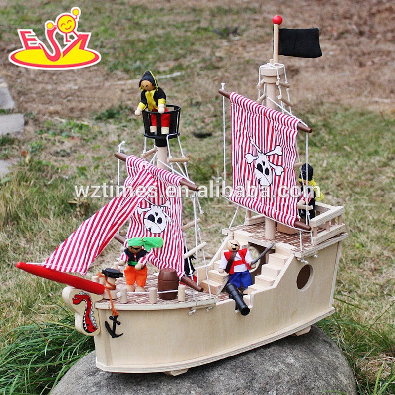 wholesale high quality unique style wooden toy pirate ship for sale W03B061-Z