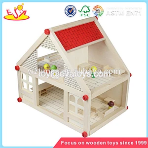 Wholesale beautiful baby wooden dollhouse toy 34 furniture pieces baby wooden doll house toy W06A217