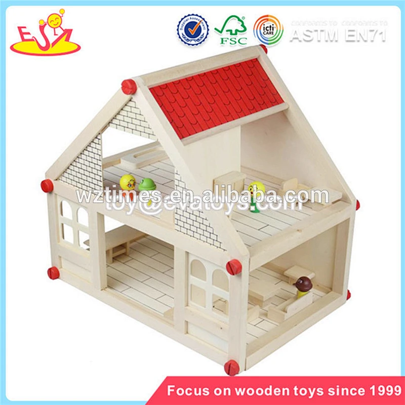 Wholesale beautiful baby wooden dollhouse toy 34 furniture pieces baby wooden doll house toy W06A217