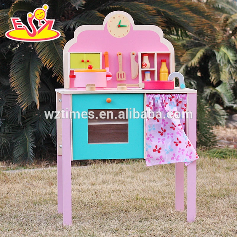 2018 Nuevo diseño precioso conjunto de cocina rosa de madera de moda niñas de moda conjunto de cocina de madera rosa mejor conjunto de cocina de madera rosa para niños W10C150