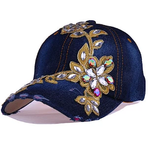 Wholesale fashion 6 panel dad hats colorful bling rhinestone logo ladies baseball hat and cap