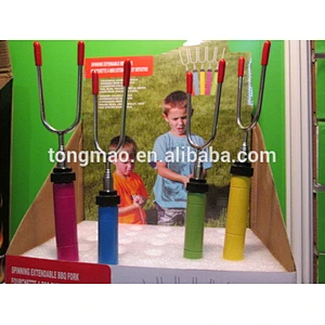 34 inch Customized wooden handle telescopic marshmallow roasting BBQ fork with canvans pouch for camping
