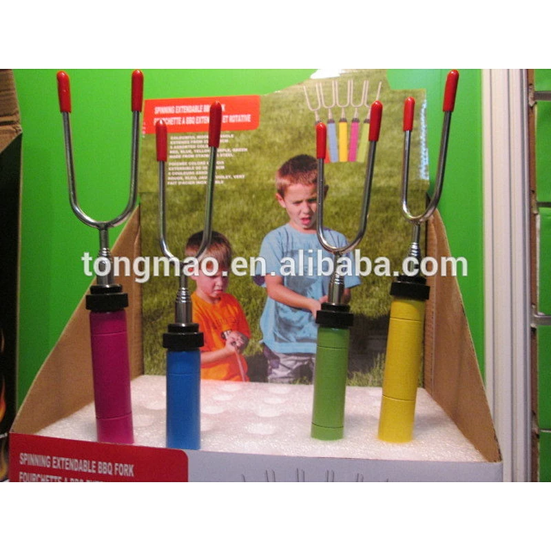 34 inch Customized wooden handle telescopic marshmallow roasting BBQ fork with canvans pouch for camping
