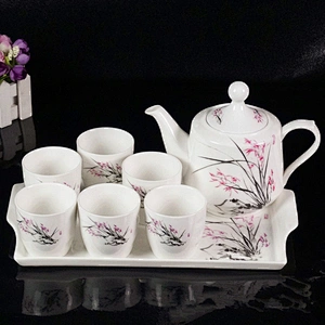 Hot Sell Ceramic Tea Cup Set High Quality Pearl Kettle Tea Pot Set New Design with Tray Customized Logo Flower Tea Pot