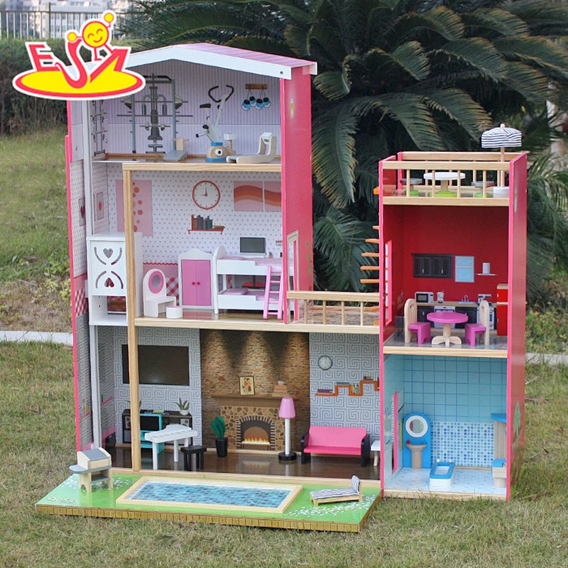 2018 New design girls uptown dollhouse modern size wooden uptown dollhouse wood uptown dollhouse with furniture W06A152