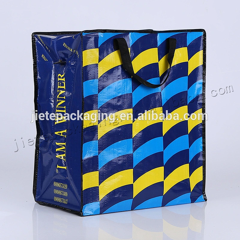 Customized laminated pp woven shopping bag with plastic zipper