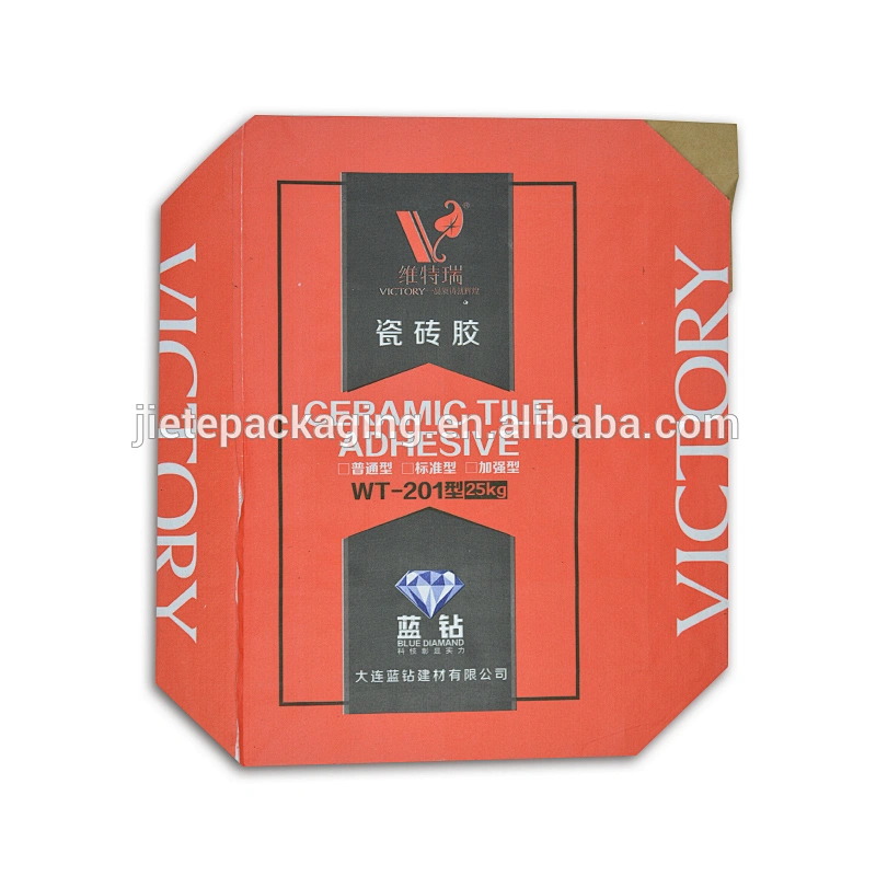 China manufacturer kraft paper valve bags with block bottom for packing cement, tile adhesive, mortar