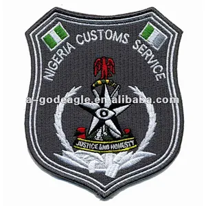GED00023 full embroidery patch laser cut border with heat seal backing Nigeria customs service justice and honesty