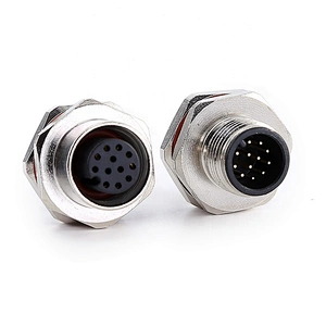 12pin M12 A Code metal front mount female waterproof connector 12pin male connector