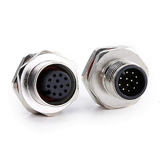 12pin M12 A Code metal front mount female waterproof connector 12pin male connector