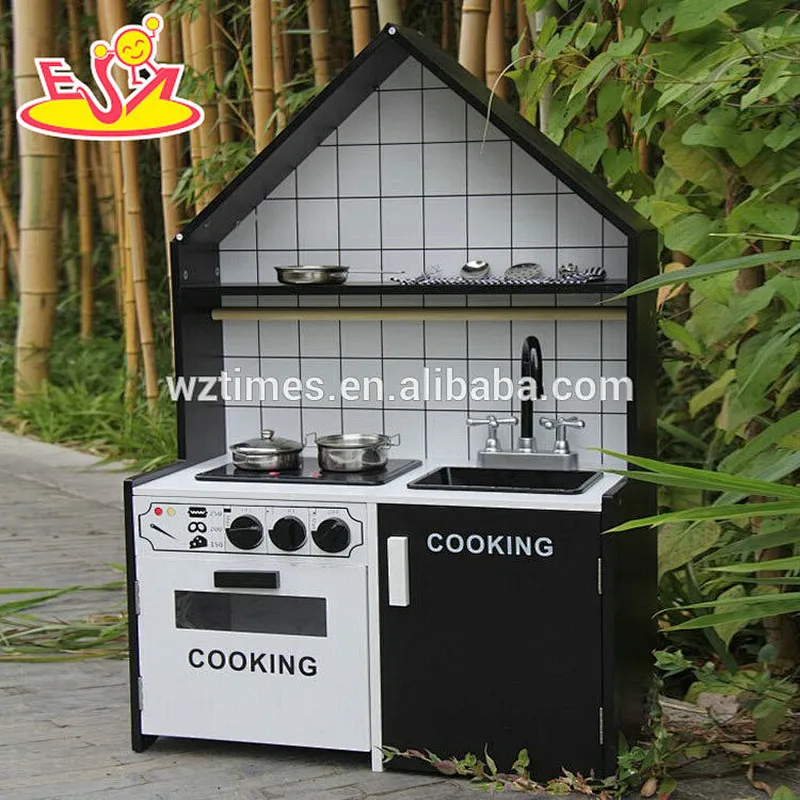 Wholesale high quality black white wooden cooking kitchen set toy W10C342